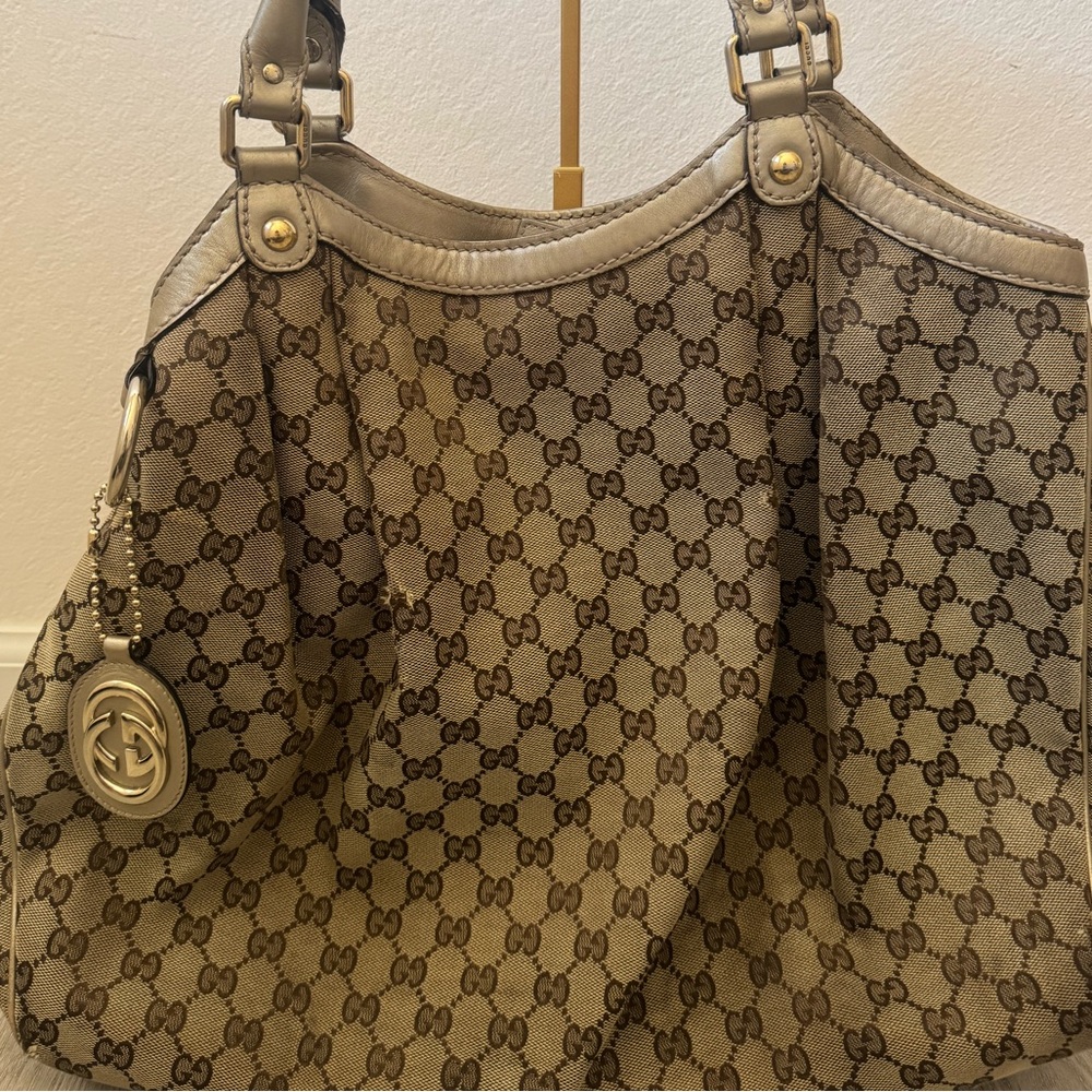 Gucci Large Sukey Brown Monogram Shoulder Bag